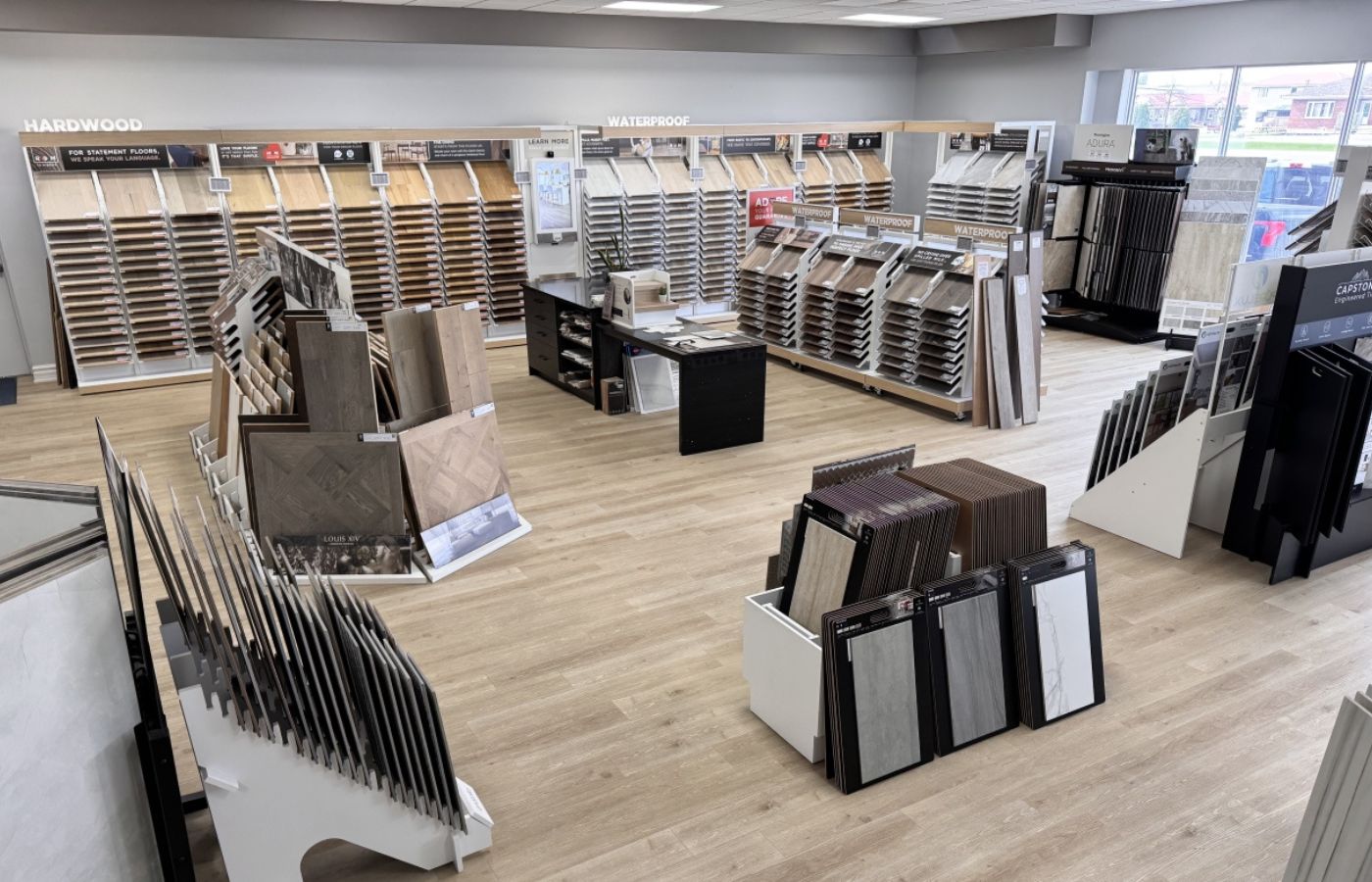 Mother and baby playing on a hardwood floor