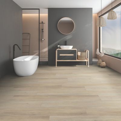 light wood look floors in a bright Woodstock bathroom